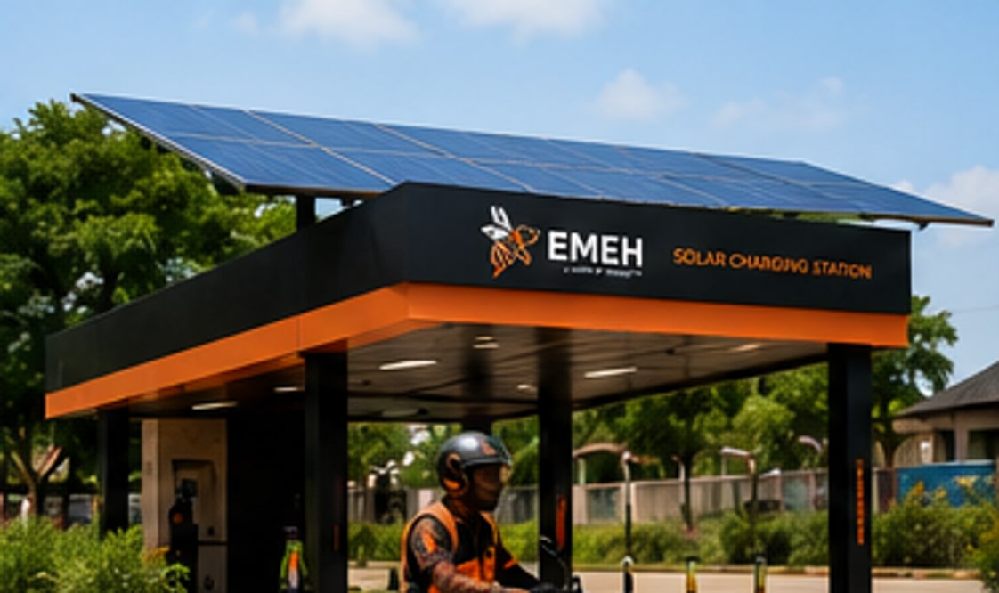 Rider at an EMEH solar charging station
