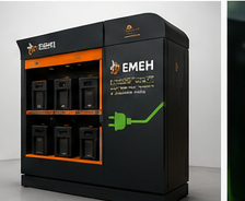 Swapping a battery at an EMEH solar station